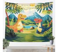 Tapiz de pared de dinosaurio de dibujos animados,Animales de dinosaurio salvajes Tapices para colgar en la pared, árboles de coco, plantas, decoración del hogar, regalo, decoración del dormitorio