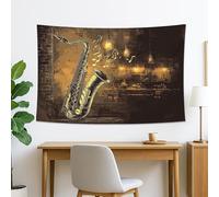 Tapiz de pared de saxofón, arte decorativo de música marrón para sala de estar, estética de jazz, decoración del hogar, tapiz vintage para amantes de la música, 152 x 101 cm