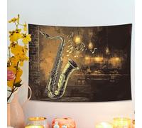 Tapiz de pared de saxofón, arte decorativo de música marrón para sala de estar, estética de jazz, decoración del hogar, tapiz vintage para amantes de la música, 101 x 76 cm