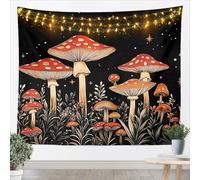 Tapiz de pared de seta de acuarela, hojas naturales, pintura de plantas, estrellas brillantes, galaxia, rojo, negro, colgante de pared, estilo artístico, regalo decorativo para el hogar, para