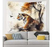 Tapiz de pared de tigre, decoración natural naranja marrón, bosque otoñal bohemio para colgar en la habitación, tapices de vida silvestre estéticos para dormitorio, sala de estar, dormitorio, 40 x 60