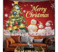 Tapiz De Pared Feliz Navidad Colgar De Rojo Verdoso Muñeco De Nieve Del Árbol De Navidad Personajes De Dibujos Animados Tapices Sala De Estar Dormitorio Habitación Porche Colgantes,130Wx150Tcm