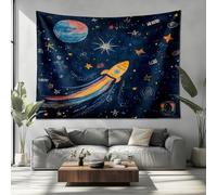 Tapiz de Pared ImpresióN de Planeta Cohete de Dibujos Animados Tapiz Cortinas Impresión Fondo Textil Tela 230x180cm Azul Tapicería Mantel Colcha Toalla De Playa Para El Hogar Casero Decoración