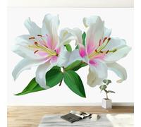 Tapiz de pared no tejido natural plantas flores lirio fácil de colocar - Papel pintado a medida blanco 200 x 140 cm, póster XXL lavable para habitación infantil y restaurante