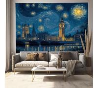 Tapiz De Pared Remolino Cielo Estrellado Big Ben Estilo De Pintura Al Óleo Abstracta Para Colgar En La Pared, Decoración Azul Profundo Para Sala De Estar, Dormitorio, Tapices Estéticos 150x130cm