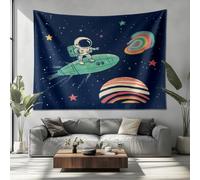 Tapiz de Pared Tapices de Tela Grandes Poliéster, Astronauta Cohete de Dibujos Animados Artística Pared Tapiz para Colgar, Azul Tapices Decorativos para Dormitorio Sala de Estar 200x150cm