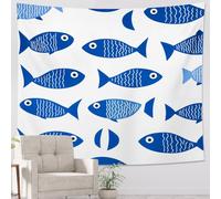 Tapiz de peces azules, decoración para colgar en la pared, estética náutica para dormitorio, sala de estar, dormitorio, tapiz con patrón de peces singulares, 40 x 60 pulgadas