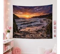 Tapiz de puesta de sol, paisaje natural, olas de playa, verano, naranja, gran dormitorio, decoración de pared para sala de estar, dormitorio, hogar, 152 x 127 cm