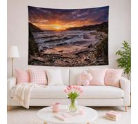 Tapiz de puesta de sol, paisaje natural, olas de playa, verano, naranja, tapiz de pared extragrande para dormitorio, sala de estar, dormitorio, decoración colgante de pared, 203 x 152 cm