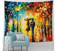 Tapiz de puesta de sol para pareja con paraguas, colorido día lluvioso, tapices románticos estéticos para dormitorio, sala de estar, dormitorio, decoración acogedora del hogar, 101 x 152 cm