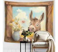 Tapiz de retrato de burro, arte de pared pastel inspirado en la naturaleza, bonita decoración de animales para primavera, dormitorio, habitación de los niños, sala de estar, estilo granja, 152 x 101