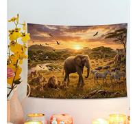 Tapiz de safari al atardecer, arte de pared de selva de animales vibrantes, decoración de la naturaleza para sala de estar, dormitorio, estética bohemia, 101,6 x 76,2 cm