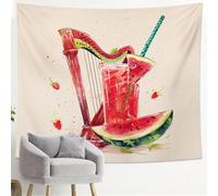 Tapiz de sandía de verano, tapices de ilustración de arpa de frutas rojas y verdes, música fresca para colgar en la pared, decoración vibrante, adecuado para sala de estar, dormitorio, dormitorio, 40