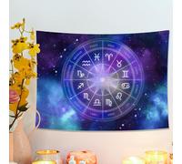 Tapiz de signos del zodiaco de astrología, colgante de pared de galaxia violeta, decoración celestial para dormitorio, sala de estar, dormitorio, tapices místicos estéticos, 101 x 76 cm