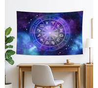Tapiz de signos del zodiaco de astrología, colgante de pared de galaxia violeta, decoración celestial para dormitorio, sala de estar, dormitorio, tapices místicos estéticos, 152 x 101 cm