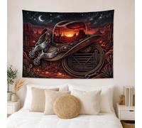 Tapiz de sombrero de vaquero del desierto occidental, 152 x 101 cm | Paisaje del desierto occidental, colgante de pared de tela, espolones rústicos, lazo en espiral, estética de puesta de sol