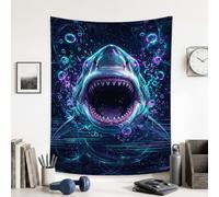 Tapiz de tiburón, moderno, abstracto, burbujas, océano, verano, azul, pequeño, para sala de estar, dormitorio, decoración de pared del hogar, 76 x 101 cm