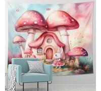 Tapiz decorativo de cuento de hadas de hongos, color rojo melocotón, tapices fantásticos estéticos para dormitorio, sala de estar, guardería, decoración mágica de 60 x 80 pulgadas