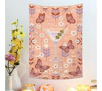Tapiz decorativo de mariposas y flores de melocotón, para colgar en la pared para sala de estar, arte estético bohemio para decoración del hogar, perfecto primavera y verano, 76 x 101 cm