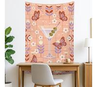 Tapiz decorativo de mariposas y flores de melocotón, para colgar en la pared para sala de estar, arte estético bohemio para decoración del hogar, perfecto primavera y verano, 101 x 152 cm