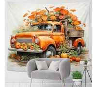 Tapiz decorativo de pared con diseño de camión viejo naranja con diseño floral, para dormitorio, sala de estar, dormitorio, detalles estéticos de temporada, 101 x 152 cm