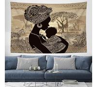 Tapiz Decorativo Paisaje De Pastizales Africanos de Apartamento 230x180 cm Tapiz de Pared Aesthetic Madre África Tapices Decoración de Tela para Dormitorio, Sala de Estar - Marrón Claro