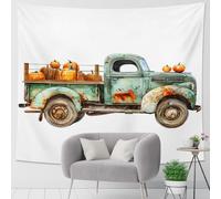 Tapiz decorativo para colgar en la pared, diseño de calabaza de camión vintage, decoración rústica del hogar, arte de cosecha de otoño de Acción de Gracias para sala de estar, dormitorio, 50 x 60