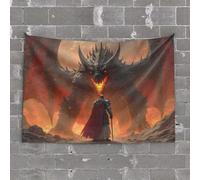 Tapiz decorativo para hombre, diseño de héroe confronts the dragon in flames, decoración de cueva para hombre, decoración de habitación independiente (100 x 150 cm)
