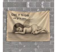 Tapiz decorativo para pared con texto en inglés "Give It to God and Go to Sleep: A Serene Angel's Nullaby Tapestry Man Cave Decor and Accessories Bar Man Cave Decor (75 x 100 cm)