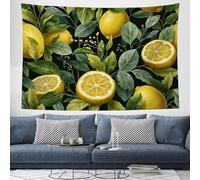 Tapiz Decorativo Pintura De Acuarela De Frutas Tapiz de Pared Limones Y Hojas Tapices de Tela Grandes Tapices Decorativos para Dormitorio Sala de Estar Casa Ufficio, 200x150 cm, Verde