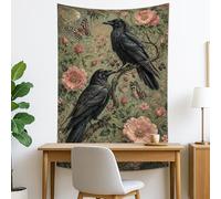 Tapiz decorativo vintage con diseño de cuervos negros y flores, para colgar en la pared con mariposas, tapices estéticos oscuros para sala de estar, dormitorio, decoración del hogar, 40 x 60 pulgadas