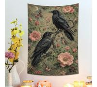 Tapiz decorativo vintage con diseño de cuervos negros y flores, para colgar en la pared con mariposas, tapices estéticos oscuros para sala de estar, dormitorio, decoración del hogar, 36 x 48 pulgadas