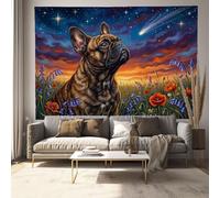 Tapiz Del Dormitorio Estrella Fugaz Ensueño Bulldog Francés Animales Suave Ligero Para Interiores Exteriores Azul Oscuro Colgante De Pared Arte De Pared Manta De Playa Paños De Picnic 230X180Cm