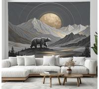 Tapiz Del Dormitorio Montaña De Oso Pardo Retro Paisaje Animal Suave Ligero Para Interiores Exteriores Blanco Y Negro Colgante De Pared Arte De Pared Manta De Playa Paños De Picnic 150X100Cm