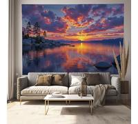 Tapiz Del Dormitorio Paisaje De Lago Al Atardecer Fotografía Realista Suave Ligero Para Interiores Exteriores Naranja Quemado Colgante De Pared Arte De Pared Manta De Playa Paños De Picnic 150X100Cm