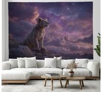 Tapiz Del Dormitorio Salvaje León Montañas Cielo Estrellado De Fantasía Suave Ligero Para Interiores Exteriores Púrpura Colgante De Pared Arte De Pared Manta De Playa Paños De Picnic 230X150Cm