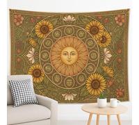 Tapiz del zodiaco de girasol, colgante de pared bohemio verde y amarillo, decoración estética de temporada para sala de estar, dormitorio, 90 x 70 pulgadas