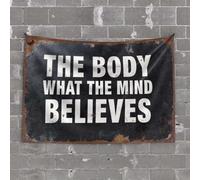 Tapiz divertido con texto en inglés "The Body What The Mind Believes", arte para dormitorio, decoración de bar al aire libre (100 x 150 cm)