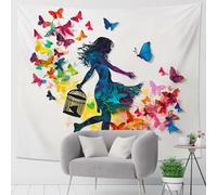 Tapiz estético de mariposa bailando niña naturaleza cuento de hadas fantasía abstracto colorido poliéster cubierta de pared telón de fondo para dormitorio de niña accesorios sala de estar tapiz