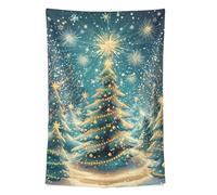 Tapiz festivo de invierno con árboles de Navidad, fuegos artificiales, arte de pared para lavandería, decoración de lavandería, 152 x 101 cm