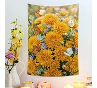 Tapiz floral amarillo, mariposas y flores para colgar en la pared, decoración estética para sala de estar, dormitorio, estética de primavera, 76 x 101 cm
