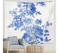 Tapiz floral azul de una pieza pintado a mano con diseño de hojas rústicas, hermosas flores azules y blancas, poliéster, telón de fondo decorativo para pared, sofá, oficina, dormitorio, cabecero, bar