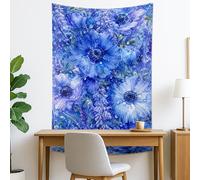 Tapiz floral azul, flores de acuarela para colgar en la pared, decoración estética de primavera para sala de estar, dormitorio, dormitorio, detalles bohemios para el hogar, 101 x 152 cm