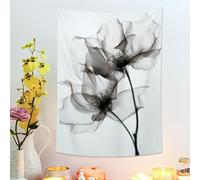 Tapiz floral blanco y negro, elegante flor transparente para colgar en la pared, decoración minimalista para dormitorio, sala de estar, dormitorio, 91 x 122 cm