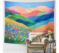 Tapiz floral colorido de montaña, decoración de pared con flores de primavera, tapices vibrantes estéticos para sala de estar, dormitorio, decoración del hogar, 152 x 101 cm