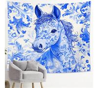 Tapiz floral de caballo azul, decorativo para colgar en la pared para decoración elegante del hogar, tapiz estético para sala de estar, dormitorio y oficina, 101 x 152 cm