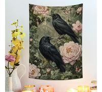 Tapiz floral de cuervos negros, estilo vintage para colgar en la pared con peonías y mariposas, decoración estética para sala de estar, dormitorio y dormitorio, 76 x 101 cm