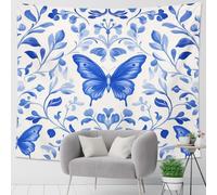 Tapiz floral de mariposa azul, colgante de pared botánico para decoración bohemia, estética elegante para sala de estar, dormitorio, dormitorio, primavera y verano, detalles del hogar, 101,6 x 152,4