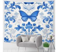 Tapiz floral de mariposa azul, elegante colgante de pared decorativo para primavera, decoración estética bohemia para dormitorio, sala de estar, dormitorio, detalles singulares del hogar, 152 x 203 cm