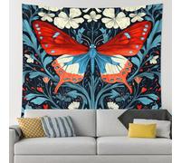 Tapiz floral de mariposa colorida, decoración vibrante azul rojo para colgar en la pared, estilo bohemio estético para sala de estar, dormitorio, al aire libre, decoración del hogar de temporada, 40 x